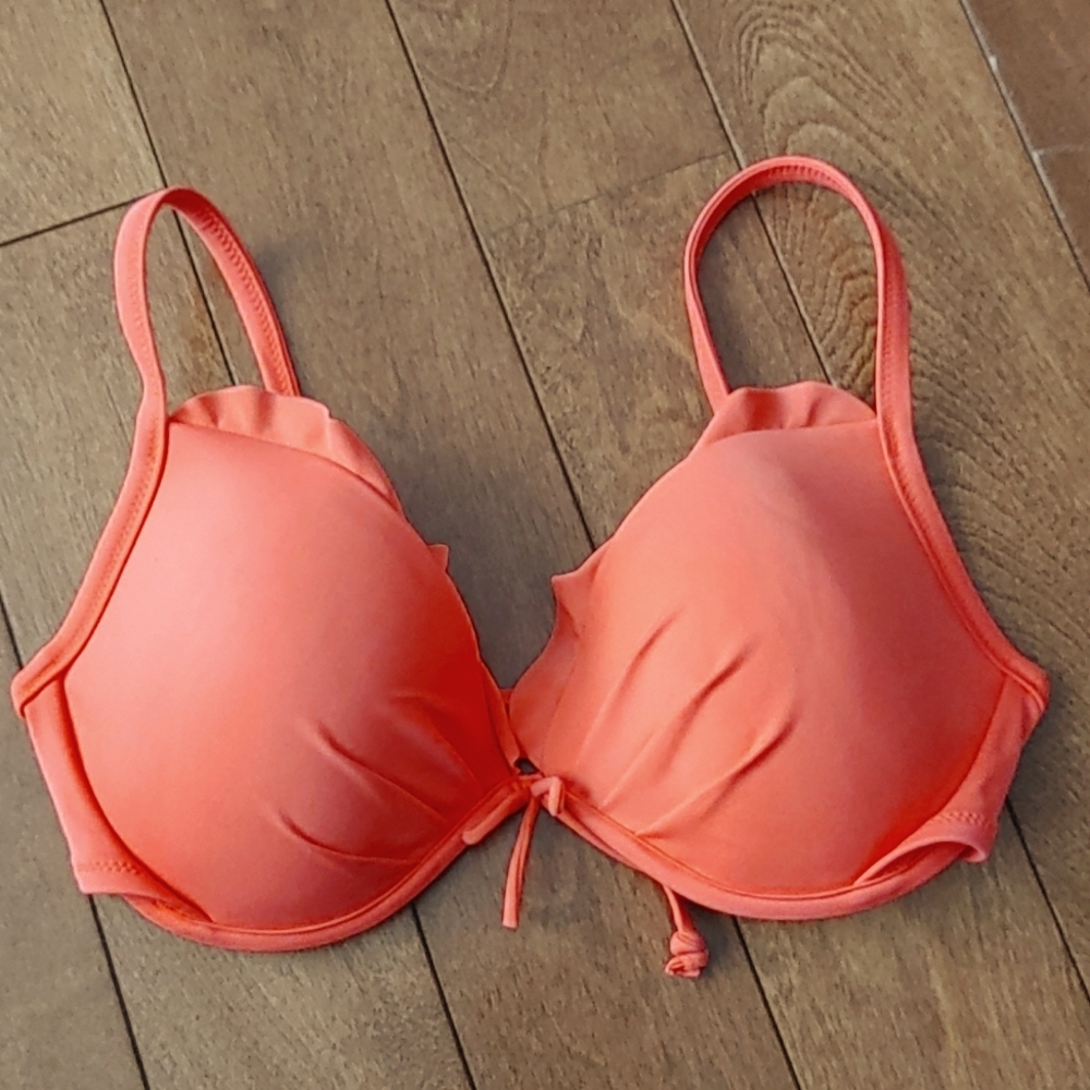 Victoria Secret ruffle bikini top bright melon 34D